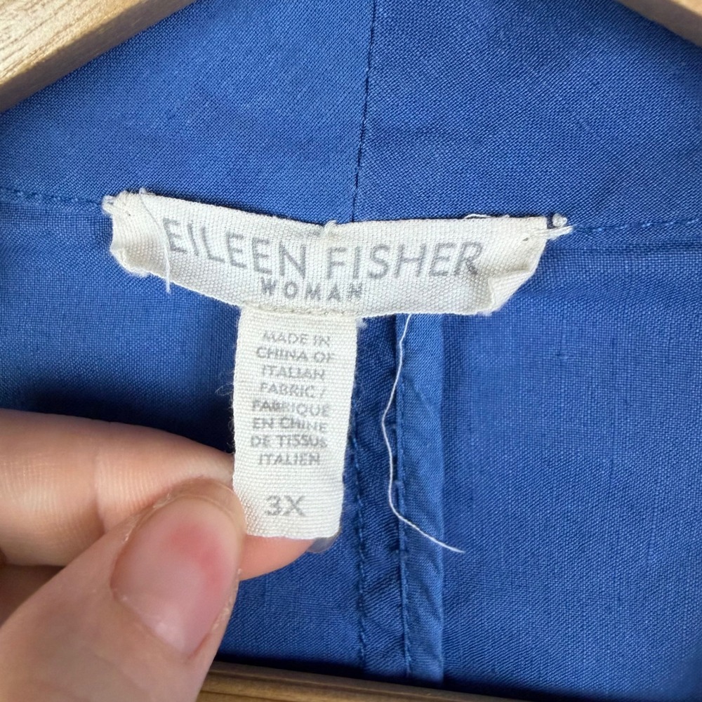 Eileen Fisher Woman Blue Organic Linen Blend Zip Up Pleated Jacket 3X Minimalist - Picture 7 of 10